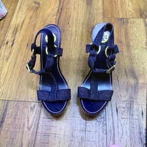 Tory Burch Navy Fabric Slingback Sandals